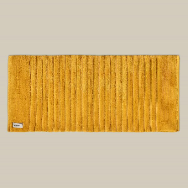 Ochre yellow organic cotton bath runner, thick luxury bathroom mat. Long Bath Mat