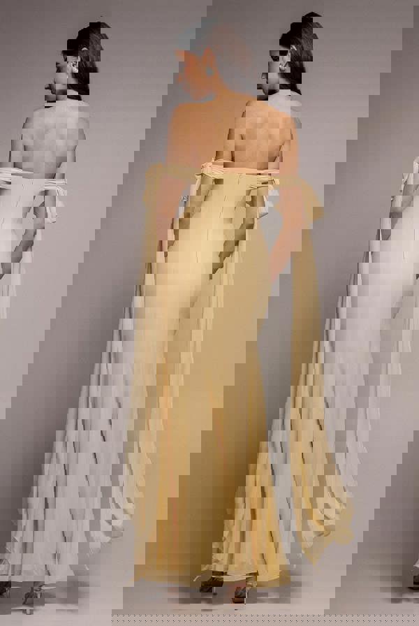 Multiway Cape Chiffon Sweetheart Maxi Dress - Butter Yellow DR4848