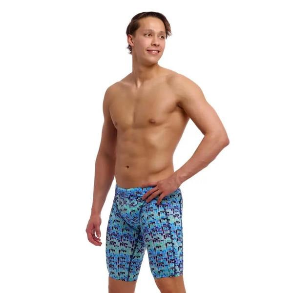 Funky Trunks Jack Stack swim training jammer in blue geometric pattern