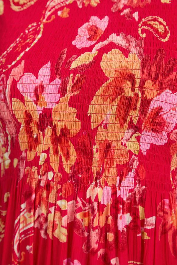 Mudflower Paisley Print Shirred Bodice Dress