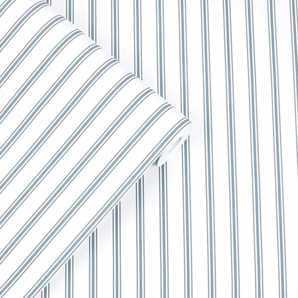 Laura Ashley Farnworth Stripe Wallpaper - Smoke Blue - 10m