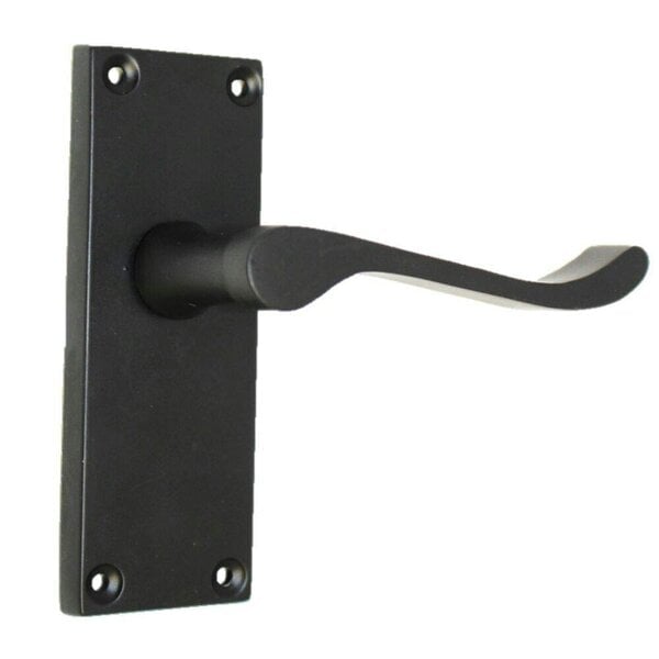 EDH Door Hardware Matt Black Victorian Scroll Door Handles on Backplate – 118mm x 42mm 6 Pairs + Latch