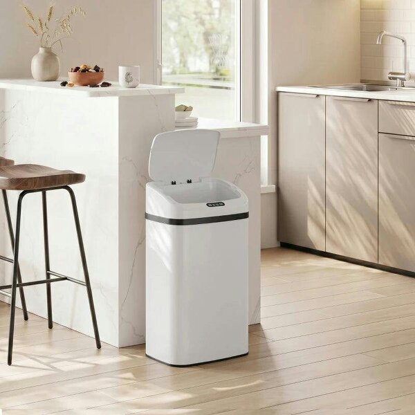 48L Stainless Steel Sensor Bin - White