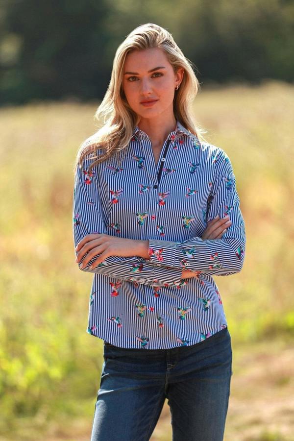 STRIPED HARMONY OF HUMMINGBIRDS WOMENS  PRINT SHIRT - Premium Men's Patterned Shirt by Claudio Lugli | Bold Design, Tailored Fit, Best Printed Shirts