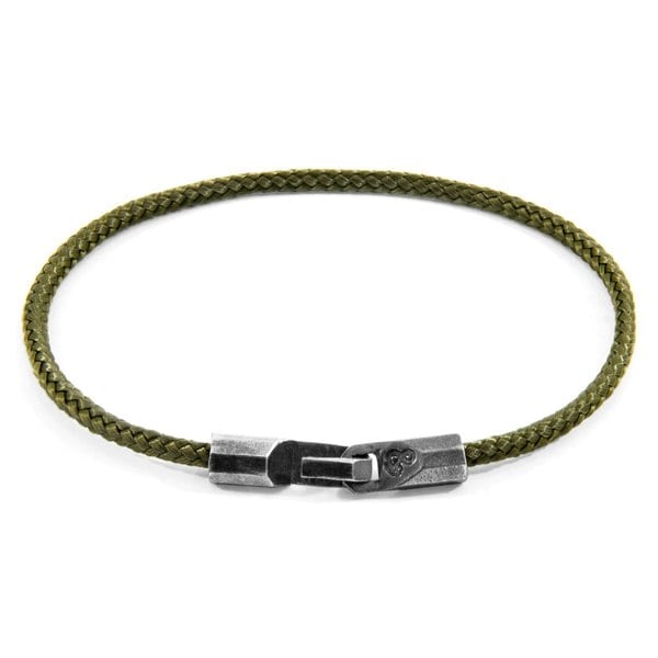 Anchor & Crew Khaki Green Talbot Silver and Rope Bracelet