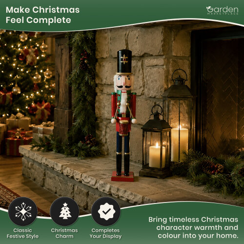 Large 70cm Christmas Nutcracker Figure in Red Coat & Black Hat, Traditional Indoor Festive Decoration, Matching Style Available