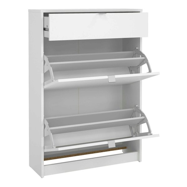 Wyld Haus Prague White Shoe Cabinet 2 Flip Down Doors 1 Drawer