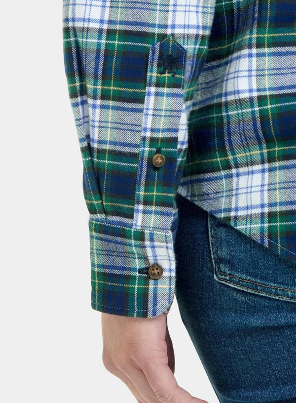 Classic Flannel Shirt - White and Green Check