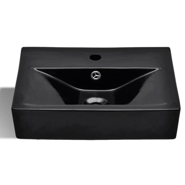 Berkfield Ceramic Bathroom Sink Basin Faucet/Overflow Hole Black Rectangular