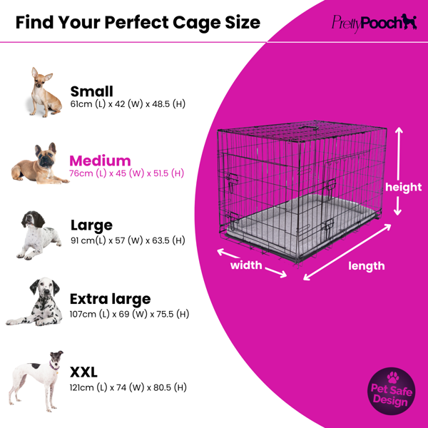 Pretty Pooch Dog Cage Medium Crate Puppy Cat Pet Training Crate Metal Folding with Tray Double Door and Bed 30"