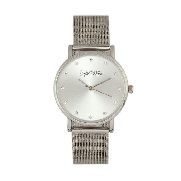 Sophie & Freda Savannah Mesh Bracelet Watch w/Swarovski Crystals - Silver - SAFSF4201