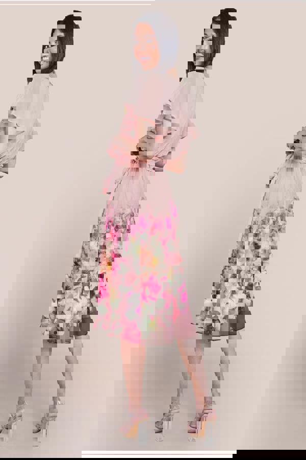 Chiffon Floral Border Print Midi Dress - Blush DR4402