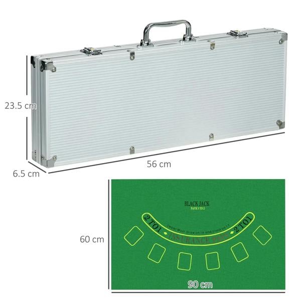 Aluminum carrying case and green poker mat with marked chip betting areas