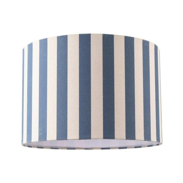 Amparo Blue and Oatmeal Linen Striped Drum Lampshade with Fabric Inner Image 1
