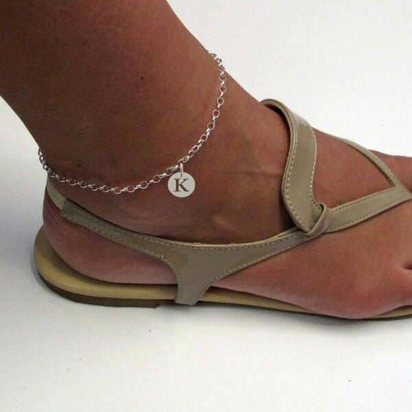 Christopher James of London Sterling Silver Belcher Anklet With Initial Disc Charm