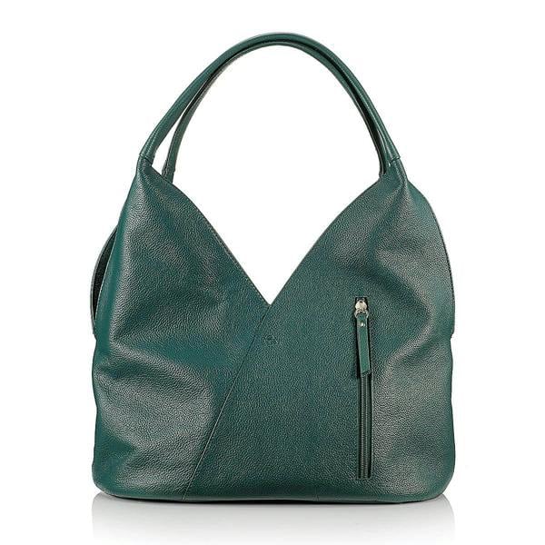 Pia Green Leather Shoulder Bag, Curved Design with Silver Fittings