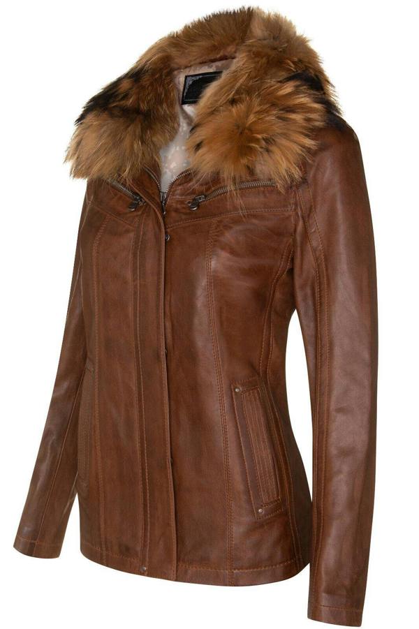 Womens Slim Fit Leather Parker Jacket-Millom - Upperclass Fashions 