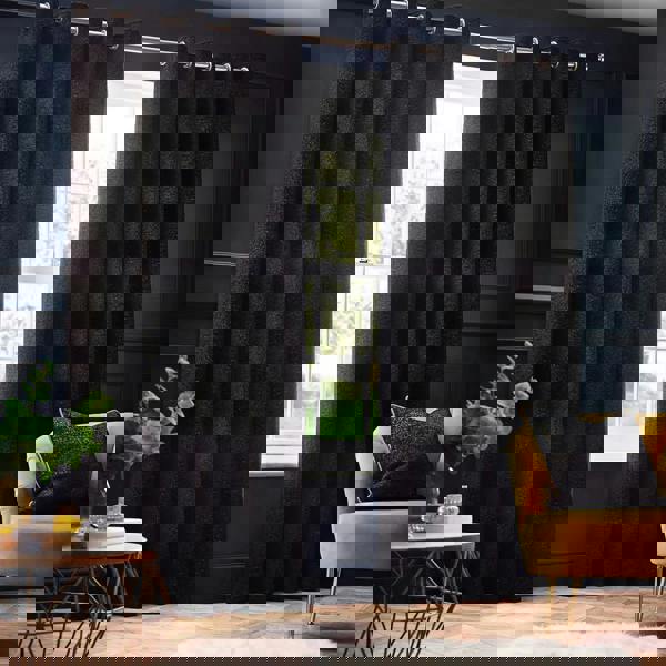 Paoletti New Galaxy Chenille Eyelet Curtains - Black