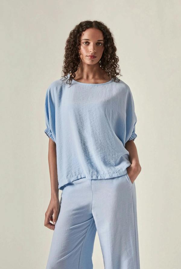 James Lakeland Relaxed Gathered Sleeve Top – Powder Blue