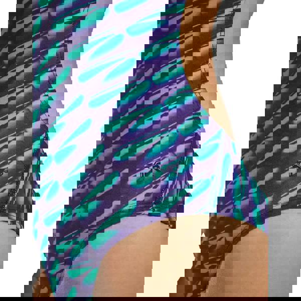 Tyr Dragonflyte Durafast Elite high-cut swimsuit in navy green leaf pattern