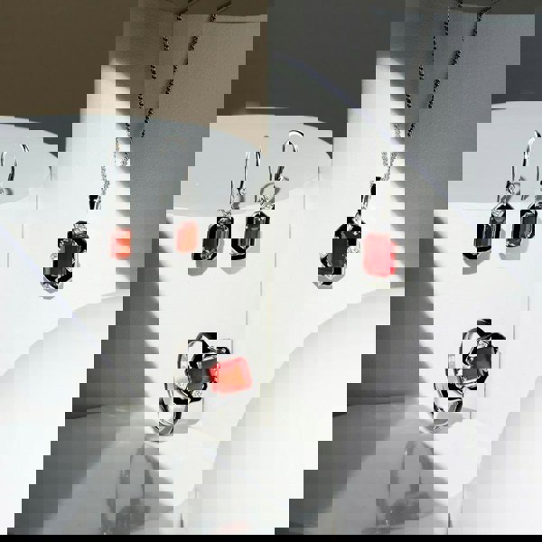 Gemondo Grand Deco Black Enamel, Carnelian & Topaz Pendant Necklace in Sterling Silver