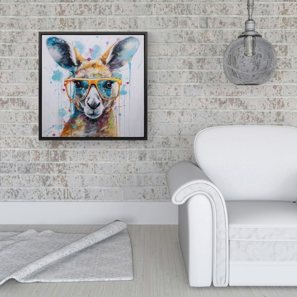 Warren Reed Splash Art Kangaroo In Glasses Framed Canvas