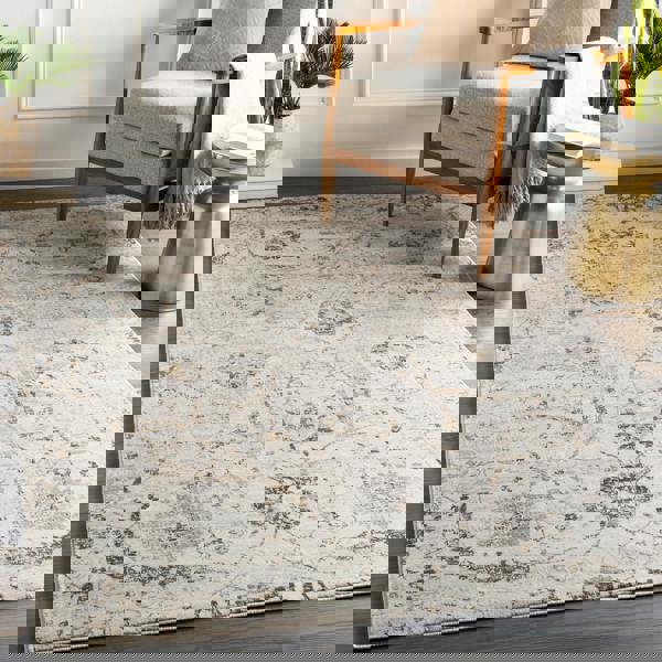 Livabliss Indigo-Vintage Off-White Beige Grey Traditional Floral Boho Rug