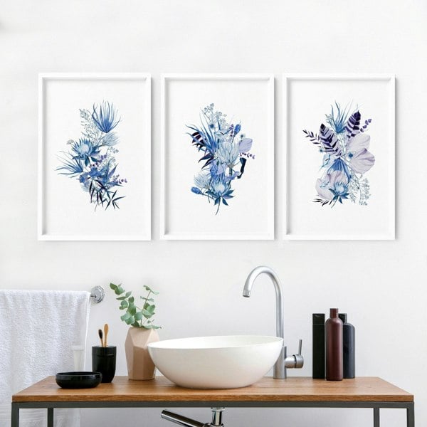 Wall art for bathroom | set of 3 Farmhouse Botanical wall art