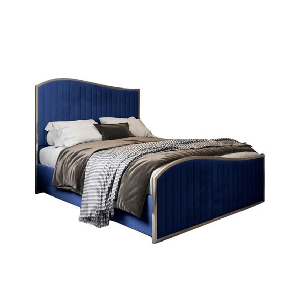 Casa Magna Brixton Upholstered Soft Velvet Metal Bed Frame - Blue