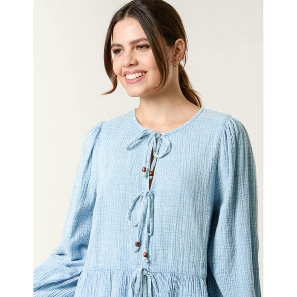 Blue Vanilla Washed Tie Front Top