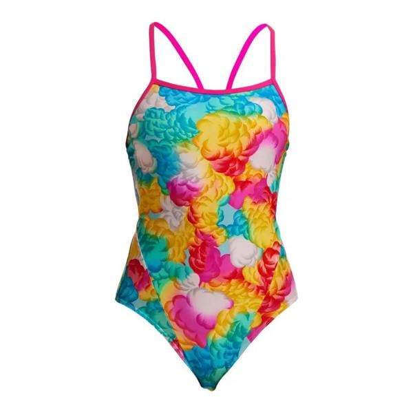 Funkita Cloudy Colours single strap swimsuit in blue pink with neon straps