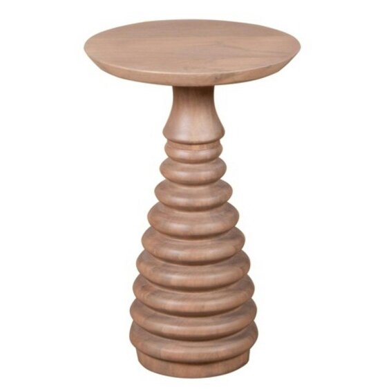 Wyld Haus Chicago Cane and Carved Natural Mango Wood Side Table
