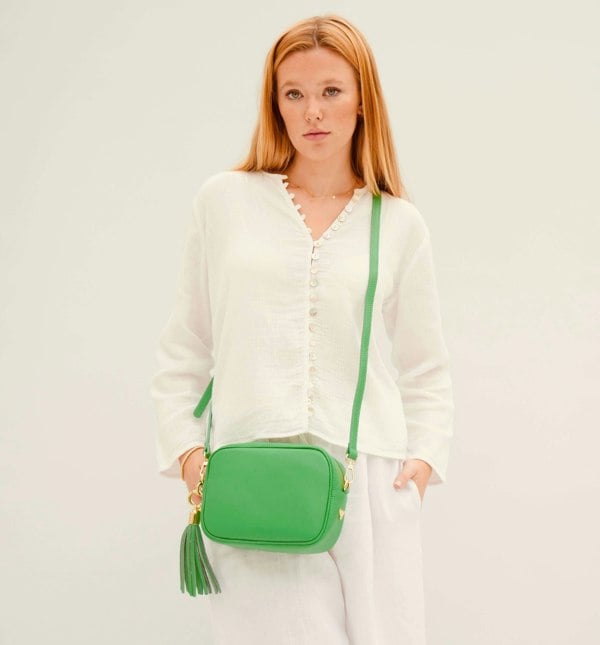 Apatchy London The Tassel Leather Crossbody Bag - Bottega Green