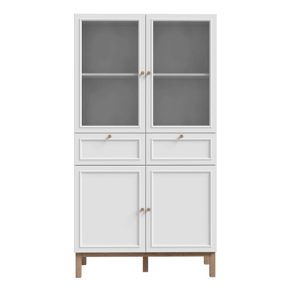 Wyld Haus Niva Light Grey and Natural Oak Effect Display Cabinet 4 Doors 2 Drawers