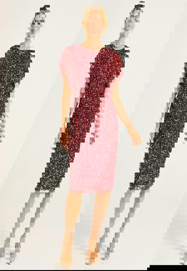 Embellished Midi Dress with Flutter Sleeve in Burgundy - ANGELEYE