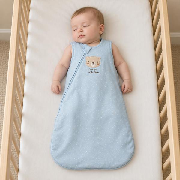 Mini Cuddles Baby Boys Teddy Bear Embroidered Sleeping Bag, Blue