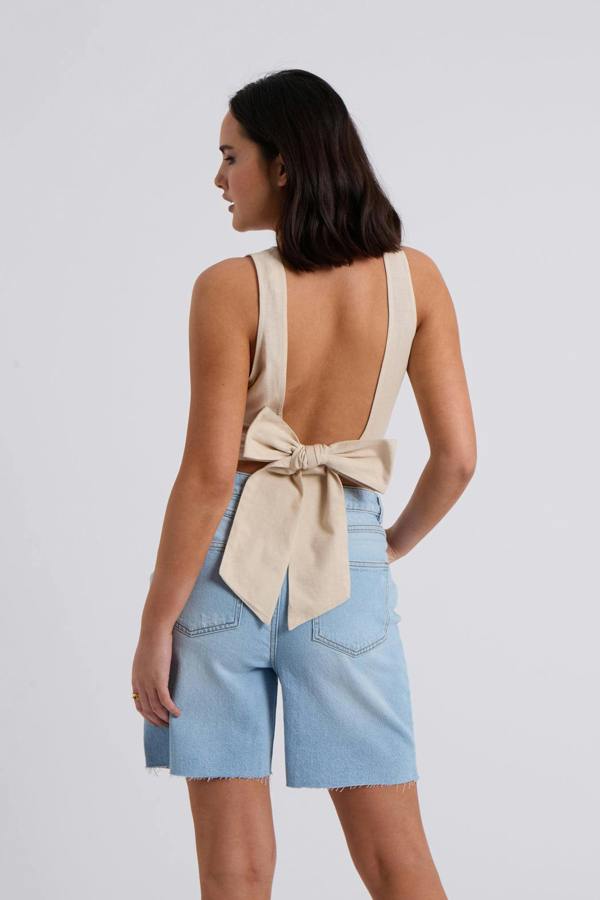 Urban Bliss Linen Blend Tie Back Top