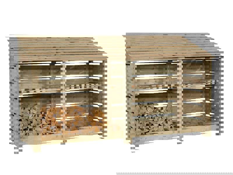 Arbor Garden Solutions Slatted Wooden Log Store with Shelf W-227cm, H-126cm or 180cm, D-88cm