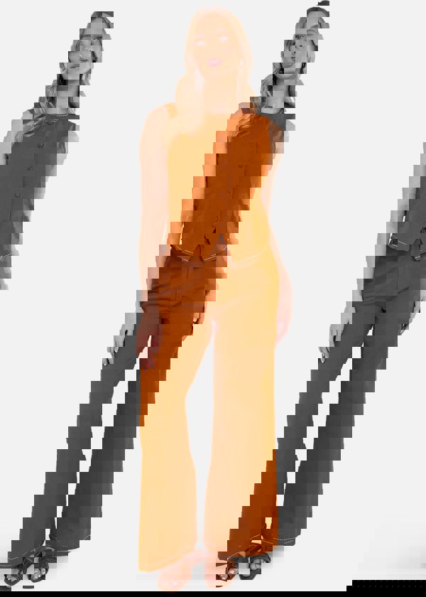 Gini London Rust Cotton Contrast Stitch Detail Waist Coat