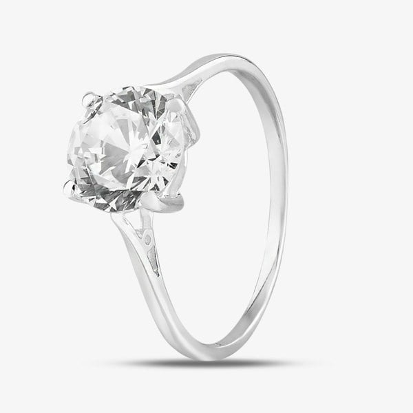 T. H. Baker Sterling Silver & Clear Crystal Four Claw Solitaire Ring DPR5106SIL
