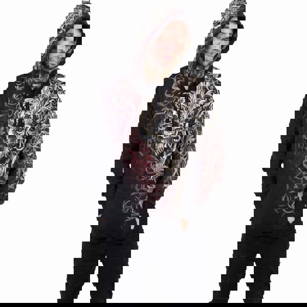 Spiral Direct SKULL SHOULDER WRAP - Allover Hoody Black