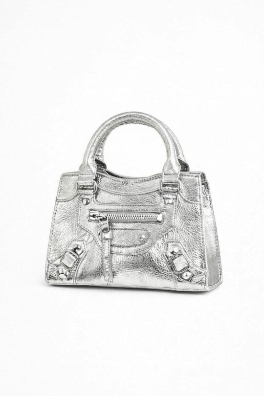 SVNX Zip Detail Satchel Handbag in Silver