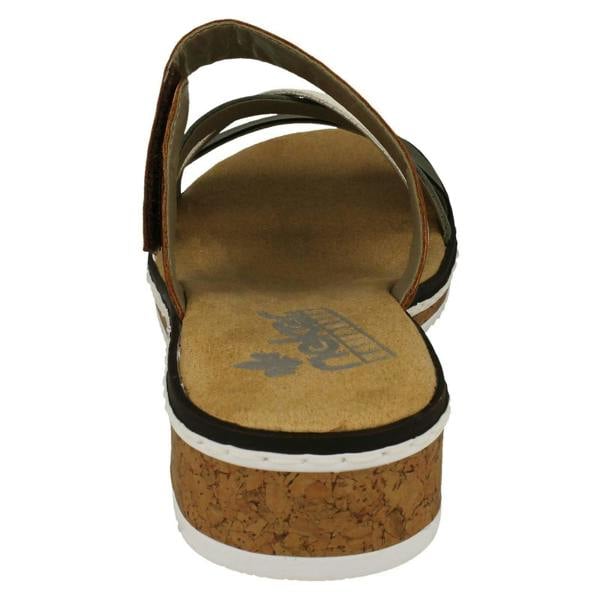Rieker Ladies Rieker Wedge Heeled Strappy Mule Sandals V3652