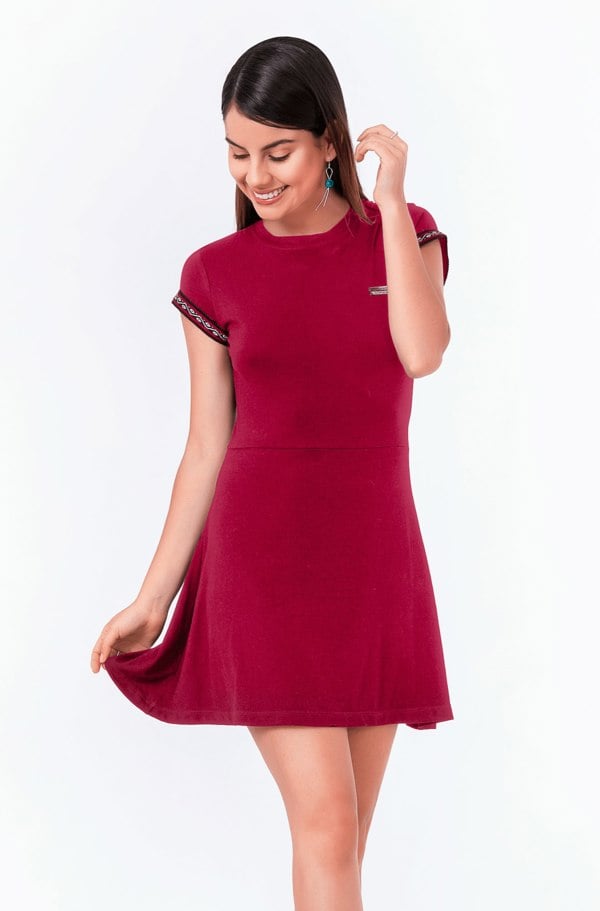 Handmade Stories Burgundy skater dress