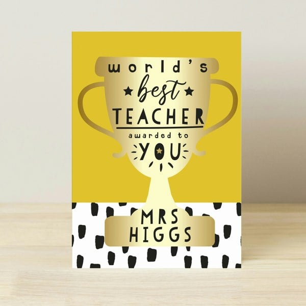 Personalised Memento Company Personalised World's Best Teacher Trophy Greeting Card