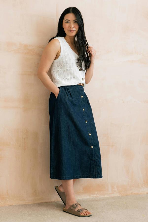Lily & Me Holly Button Through Denim Midi Skirt
