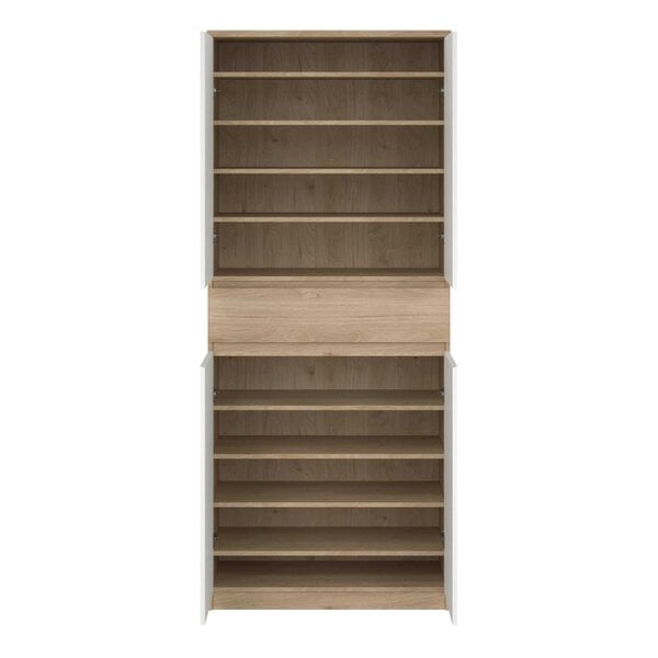 Wyld Haus Budapest White and Natural Oak Effect Wood Shoe Cabinet 4 Doors 1 Drawers