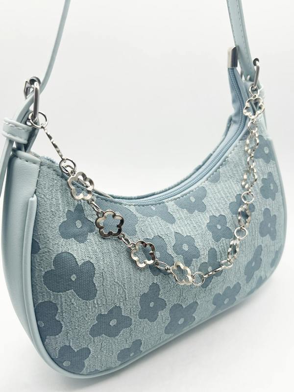 Floral Print Miniture Shoulder Bag With Chain - svnx