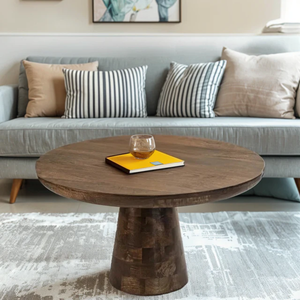 IH Design Monco Dark Mango Wood Round Coffee Table