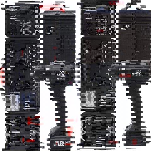 MYLEK 18V Cordless Li-ion Drill And 130 Piece DIY Home Kit With Carry Case